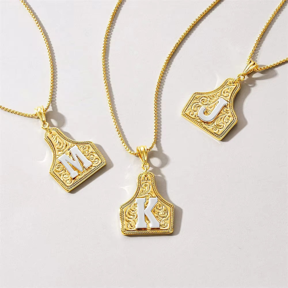 Western CowTag Initial Necklace